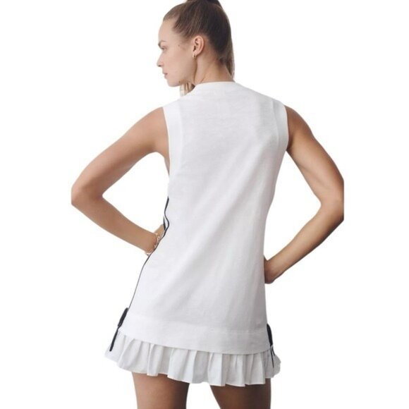 ANTHROPOLOGIE Gola Layer Up Mini Dress Pleated Ruffled Hem Ivory Size L NEW - Picture 9 of 10